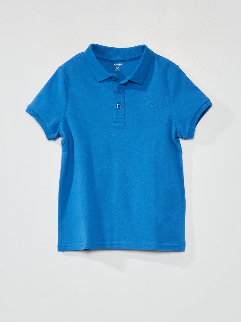 Polo em piqué de algodão liso AZUL - Kiabi