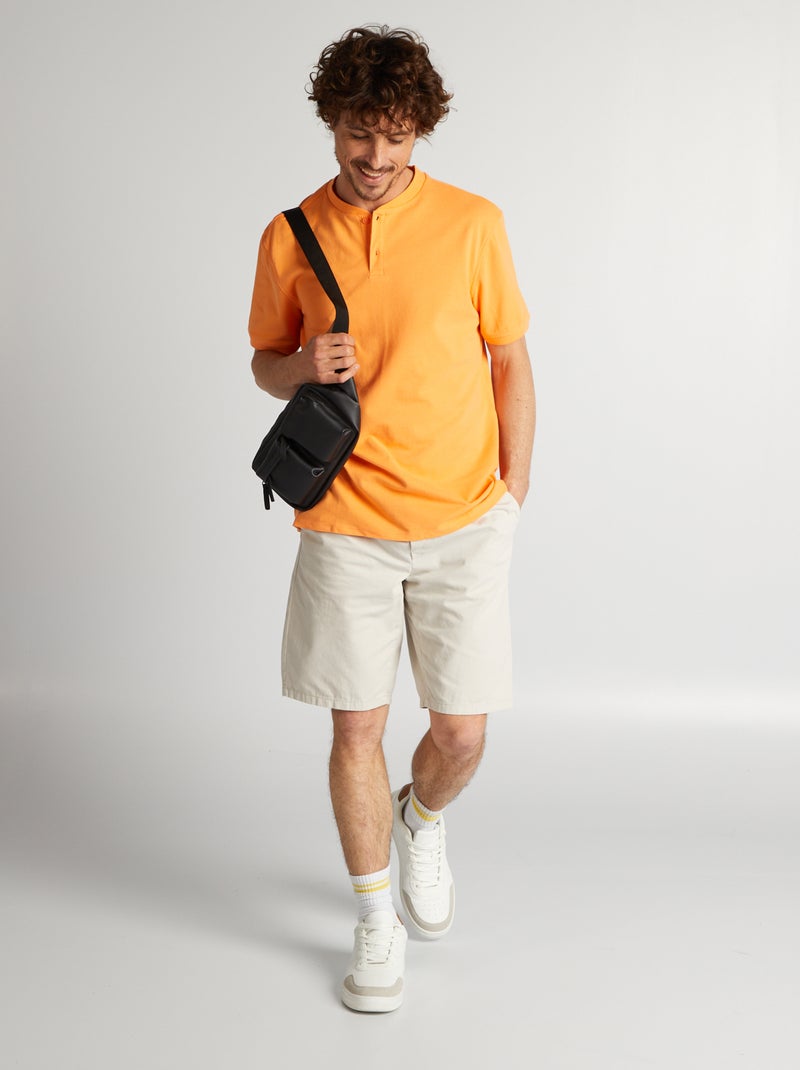 Polo em piqué de algodão liso LARANJA - Kiabi