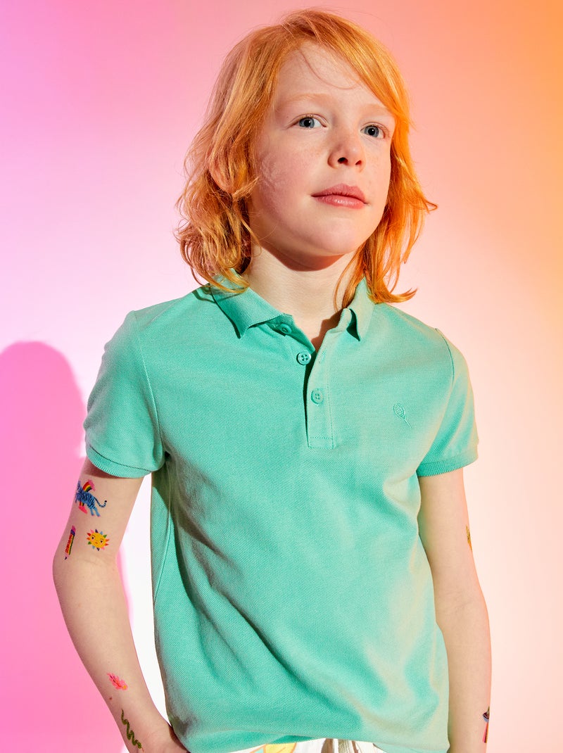 Polo em piqué de algodão liso VERDE - Kiabi