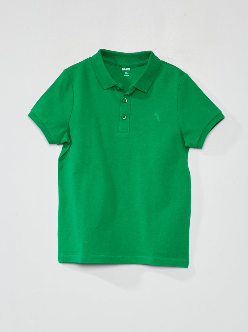 Polo em piqué de algodão liso VERDE - Kiabi