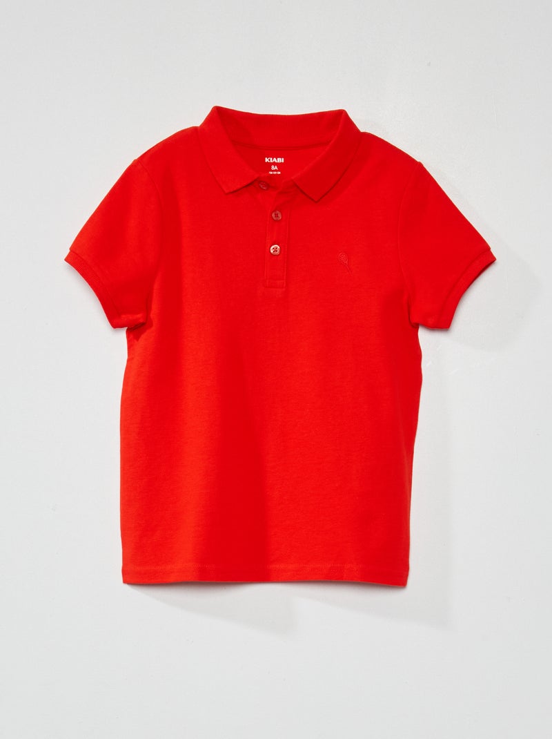 Polo em piqué de algodão liso VERMELHO - Kiabi