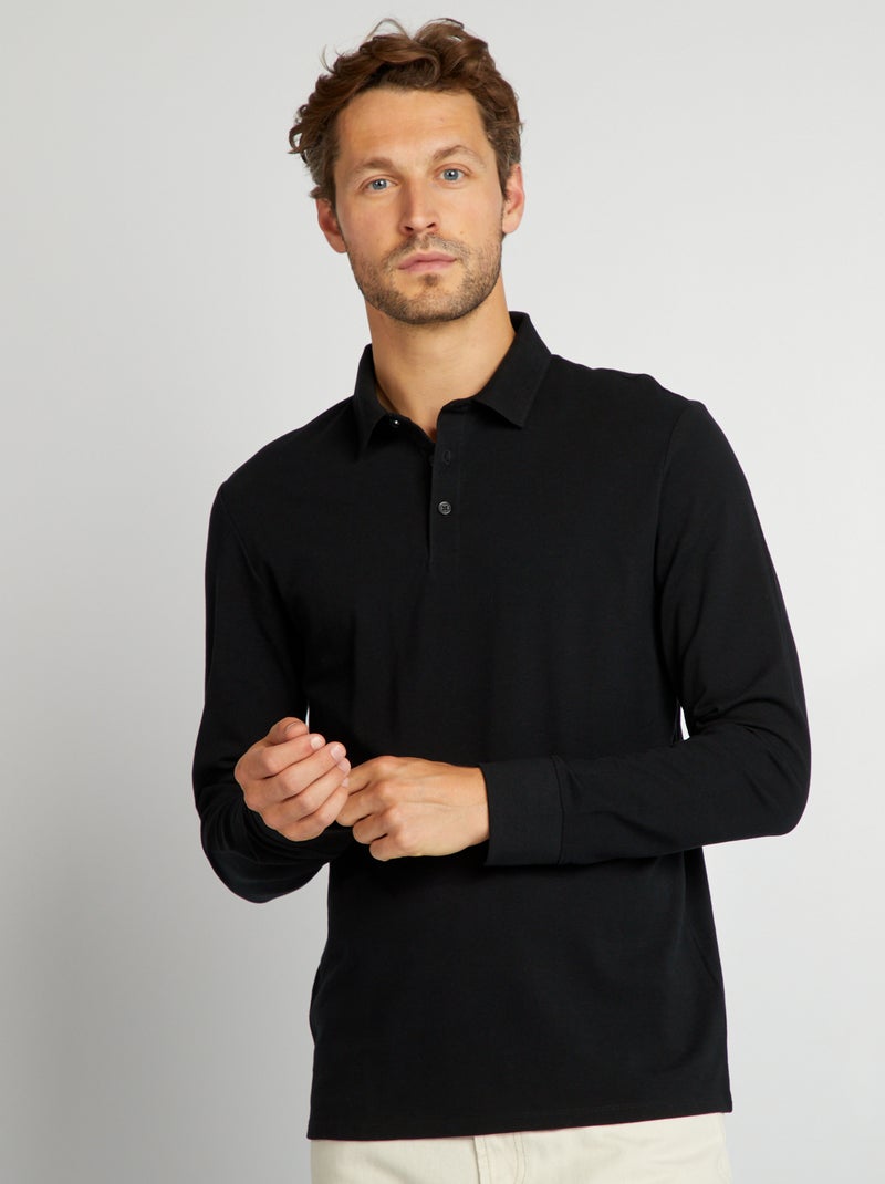 Polo em piqué de algodão Preto - Kiabi