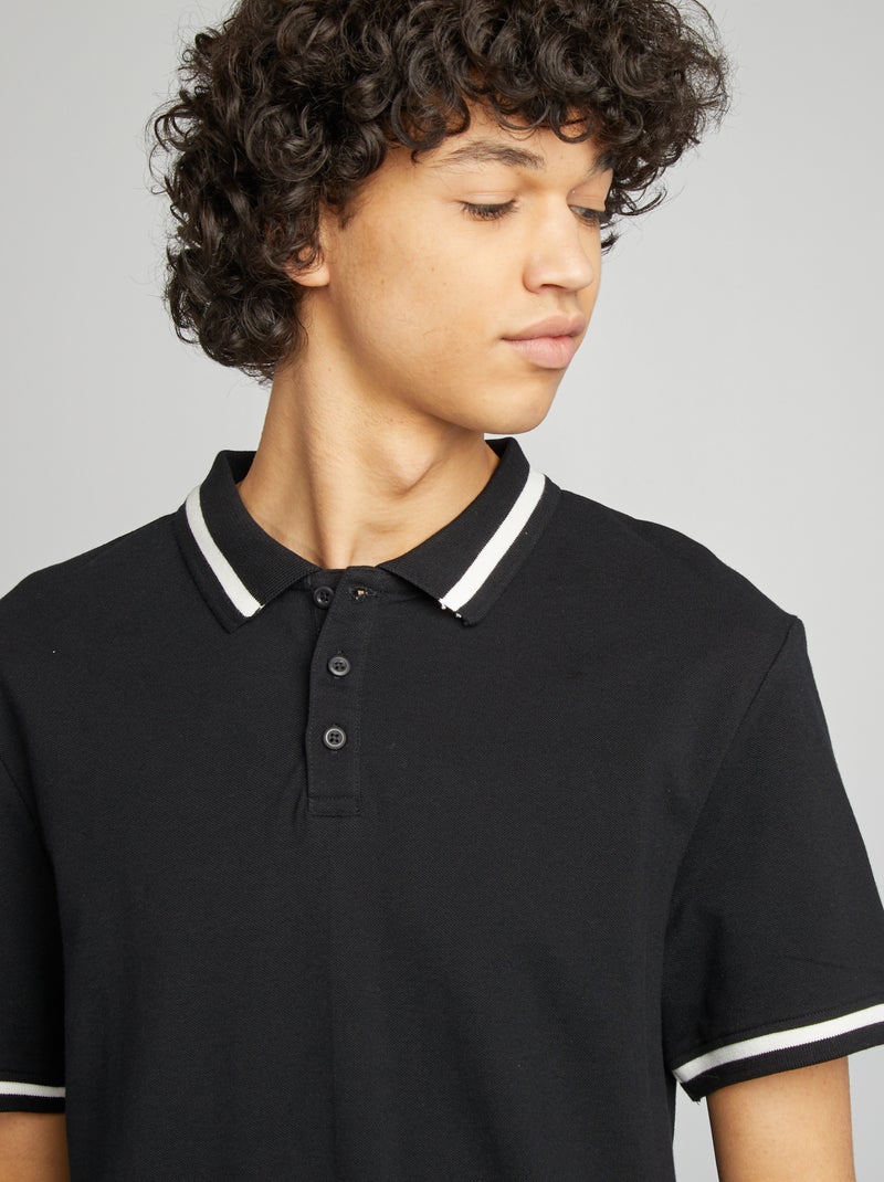Polo em piqué de algodão Preto - Kiabi