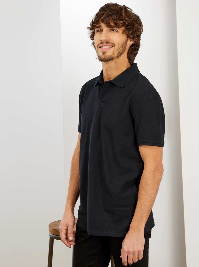 Polo em piqué de algodão Preto - Kiabi