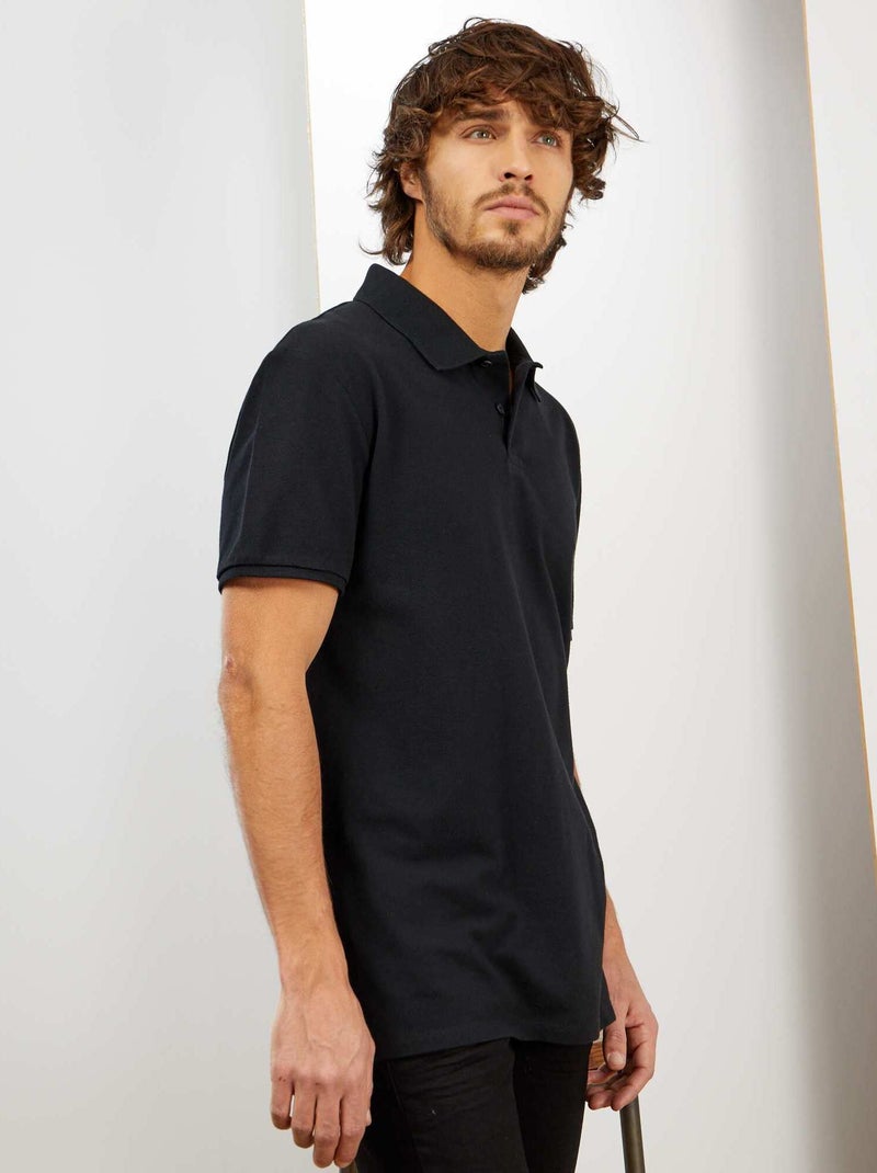 Polo em piqué de algodão Preto - Kiabi