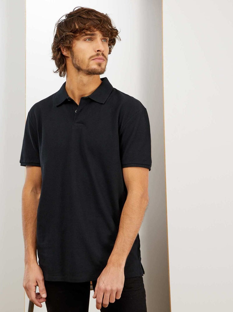 Polo em piqué de algodão Preto - Kiabi
