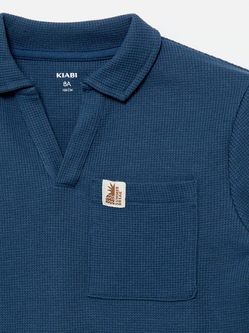 Polo em tecido de favo de mel Azul - Kiabi