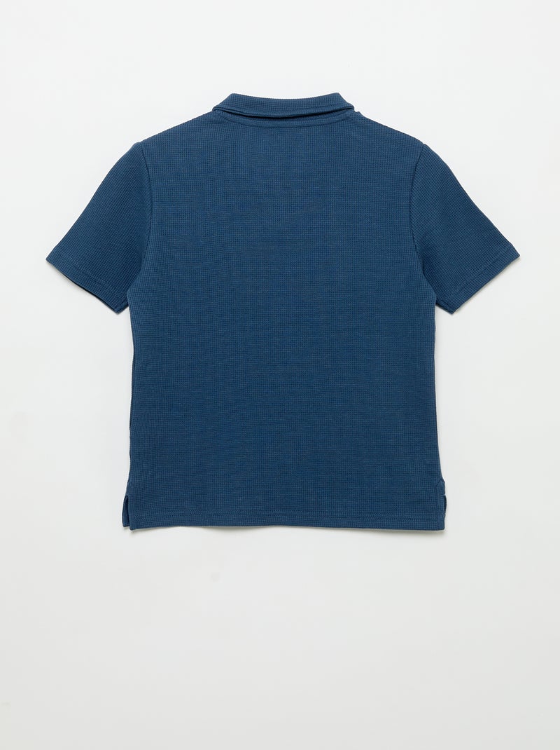 Polo em tecido de favo de mel Azul - Kiabi