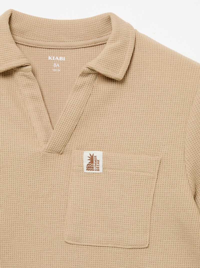 Polo em tecido de favo de mel Beige - Kiabi
