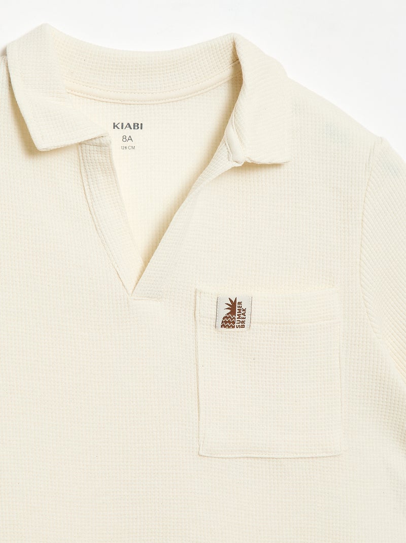 Polo em tecido de favo de mel Branco - Kiabi