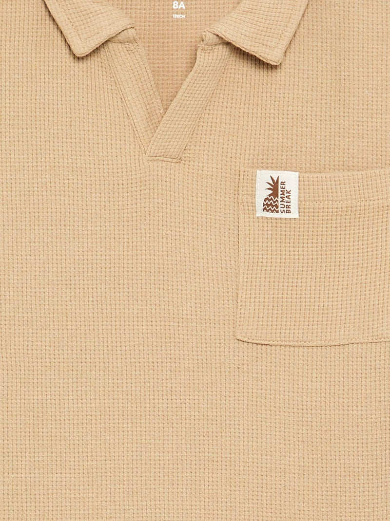 Polo em tecido de favo de mel Branco - Kiabi