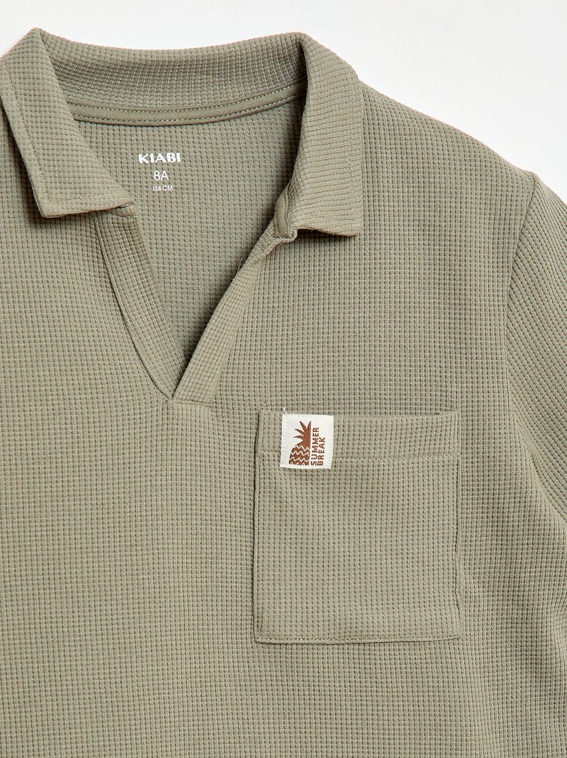 Polo em tecido de favo de mel Verde - Kiabi