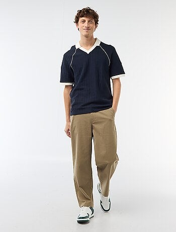 Polo em tecido fantasia com gola polo sem botões