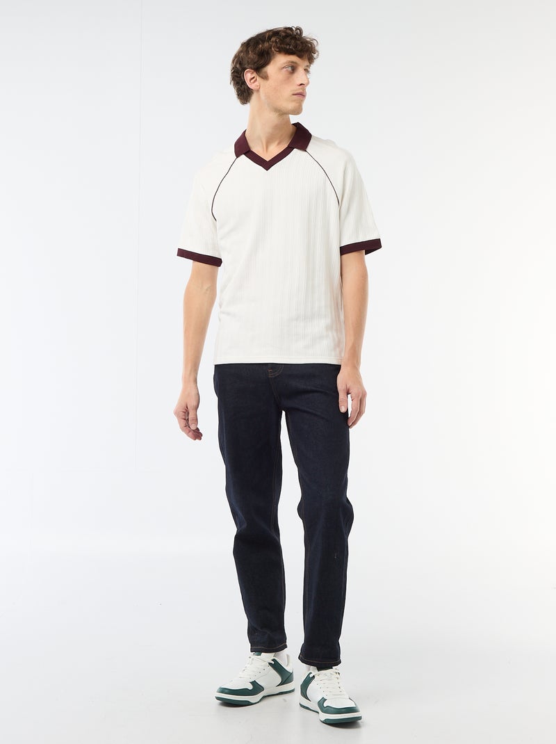 Polo em tecido fantasia com gola polo sem botões Branco - Kiabi