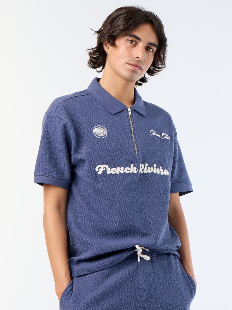 Polo em tecido fantasia de manga curta Azul - Kiabi