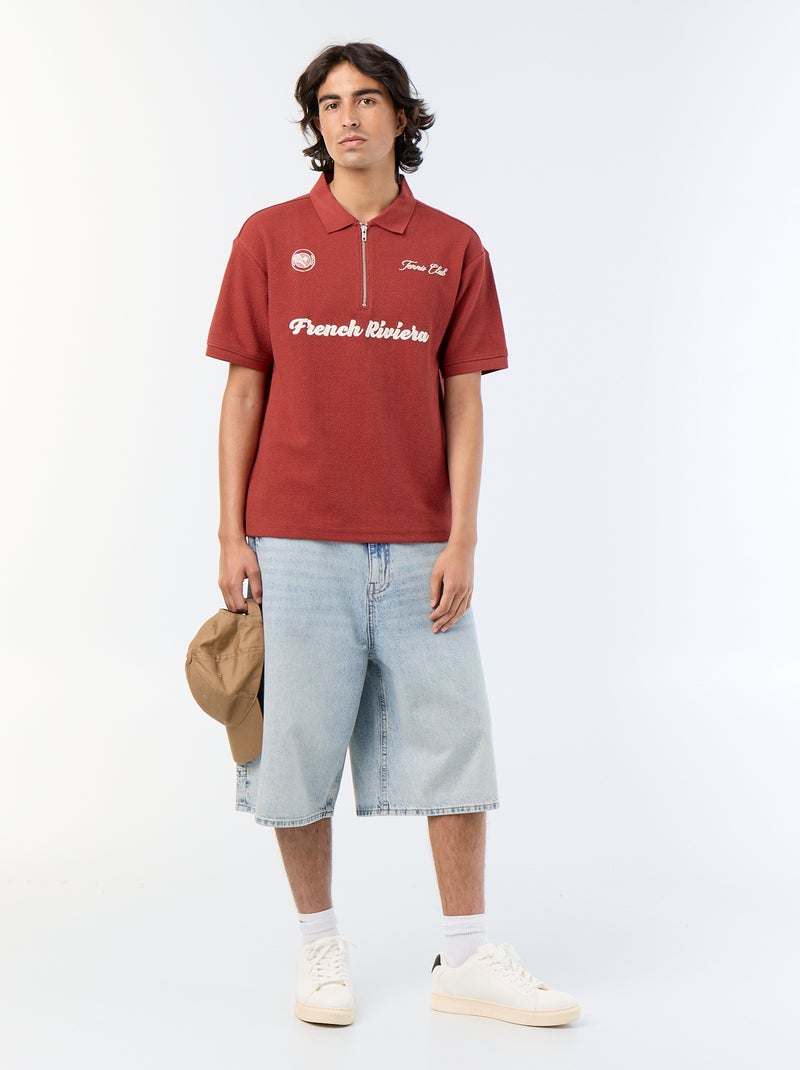 Polo em tecido fantasia de manga curta Vermelho - Kiabi