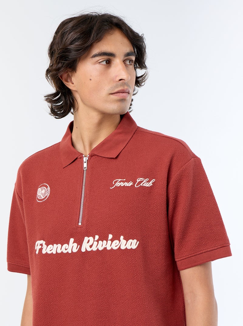 Polo em tecido fantasia de manga curta Vermelho - Kiabi