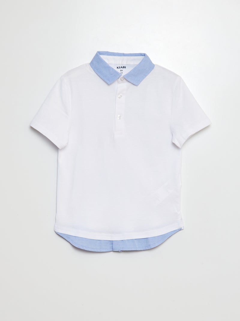 Polo en jersey manga curta com efeito 2 em 1 BRANCO - Kiabi