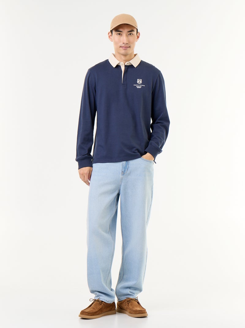 Polo estilo rugby com inscrições bordadas Azul - Kiabi