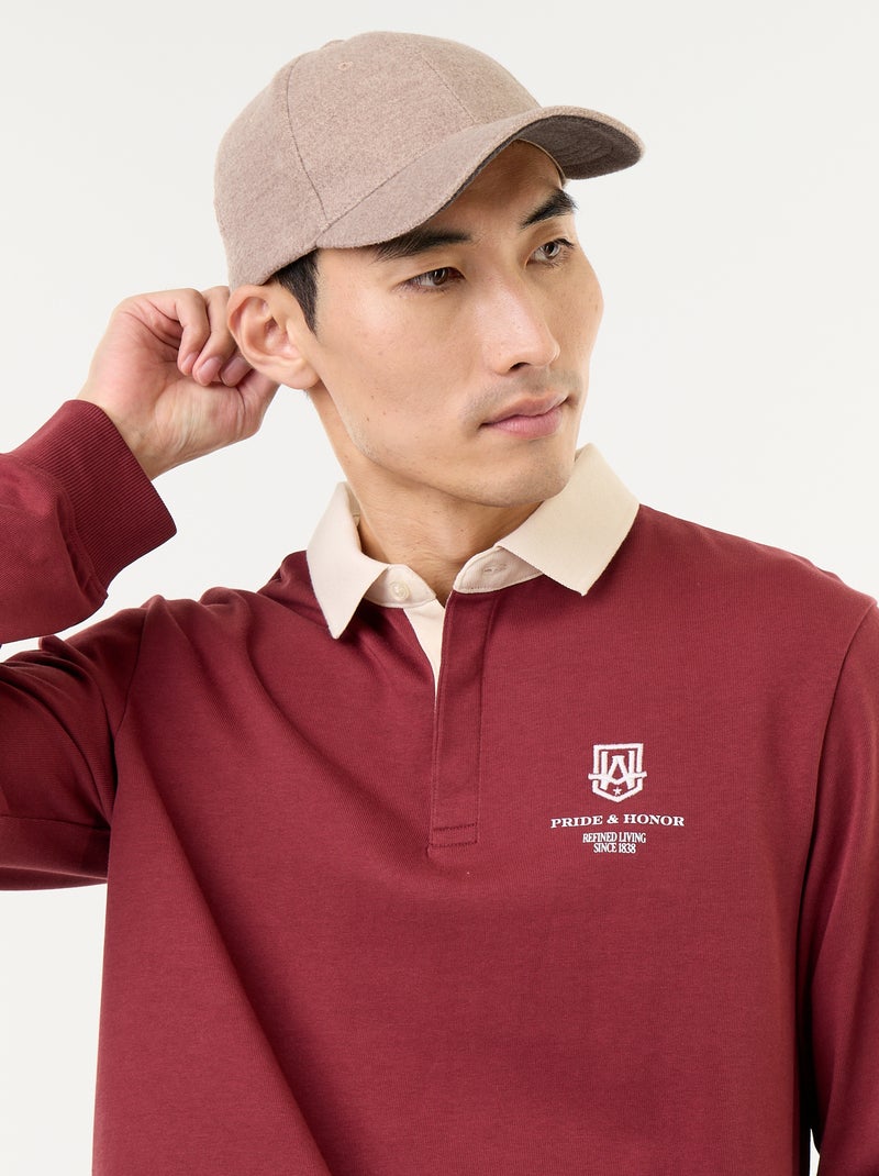 Polo estilo rugby com inscrições bordadas Azul - Kiabi