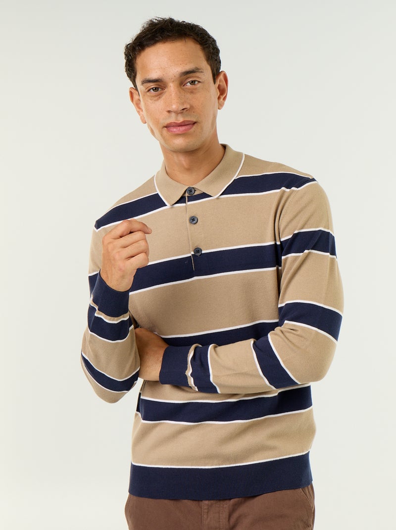 Polo estilo rugby de manga comprida Bege - Kiabi