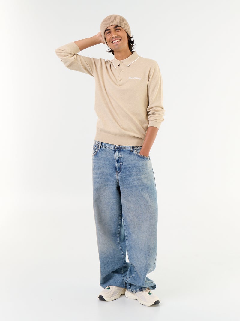 Polo estilo rugby de manga comprida Bege - Kiabi