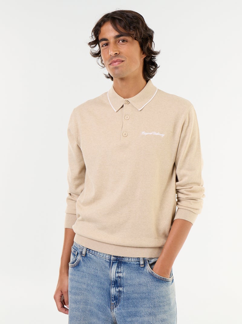 Polo estilo rugby de manga comprida Bege - Kiabi