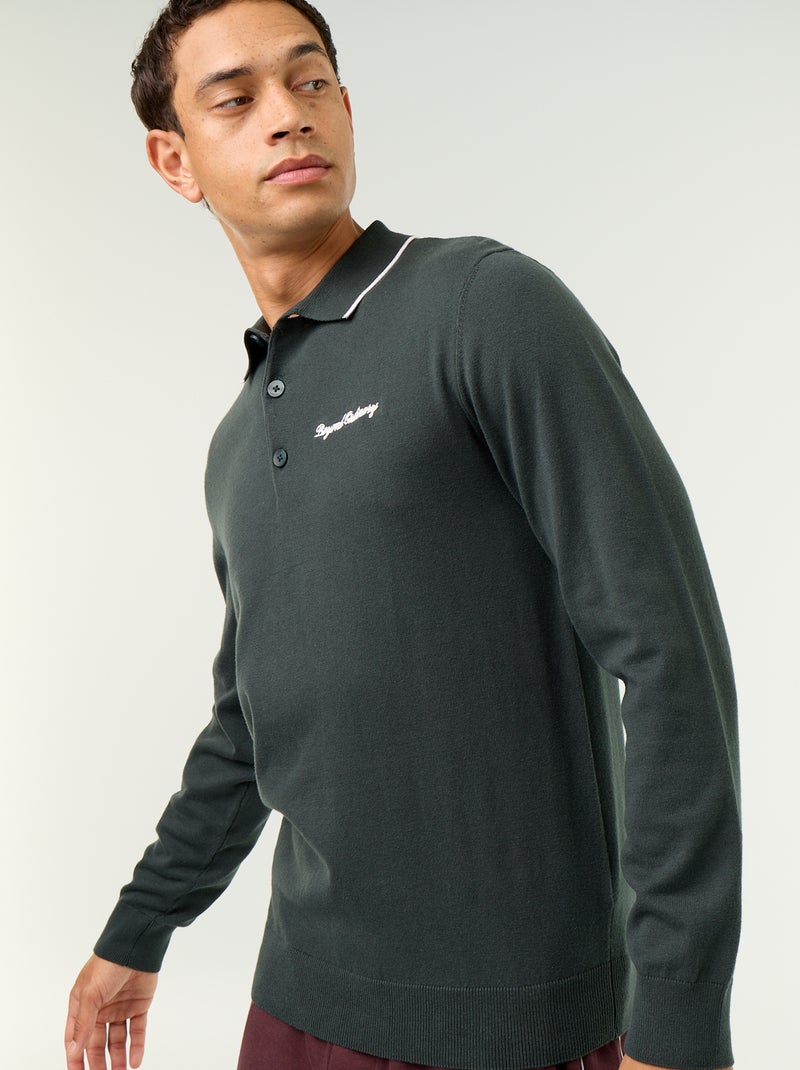 Polo estilo rugby de manga comprida Verde - Kiabi