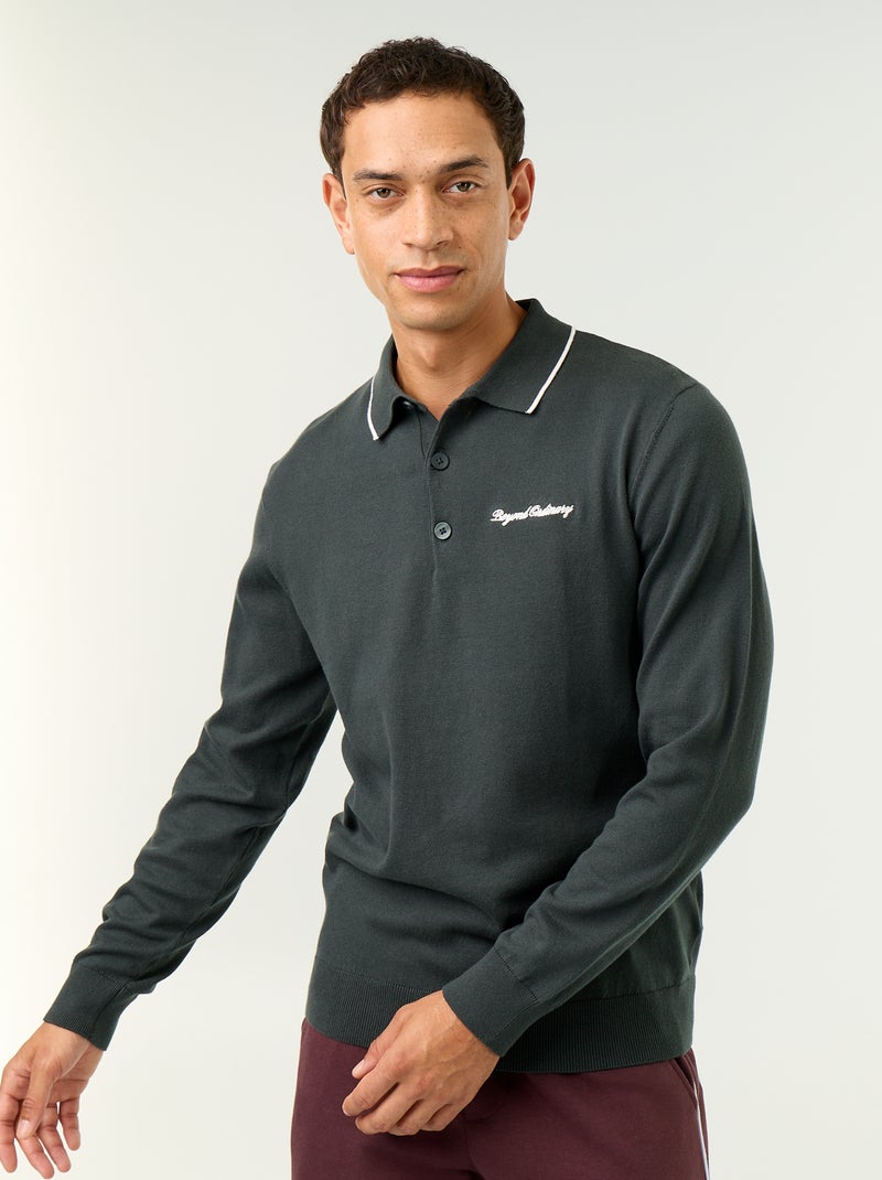 Polo estilo rugby de manga comprida Verde - Kiabi