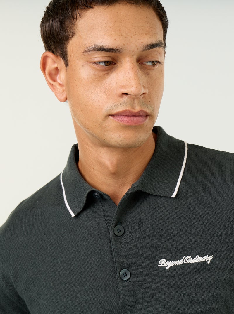 Polo estilo rugby de manga comprida Verde - Kiabi
