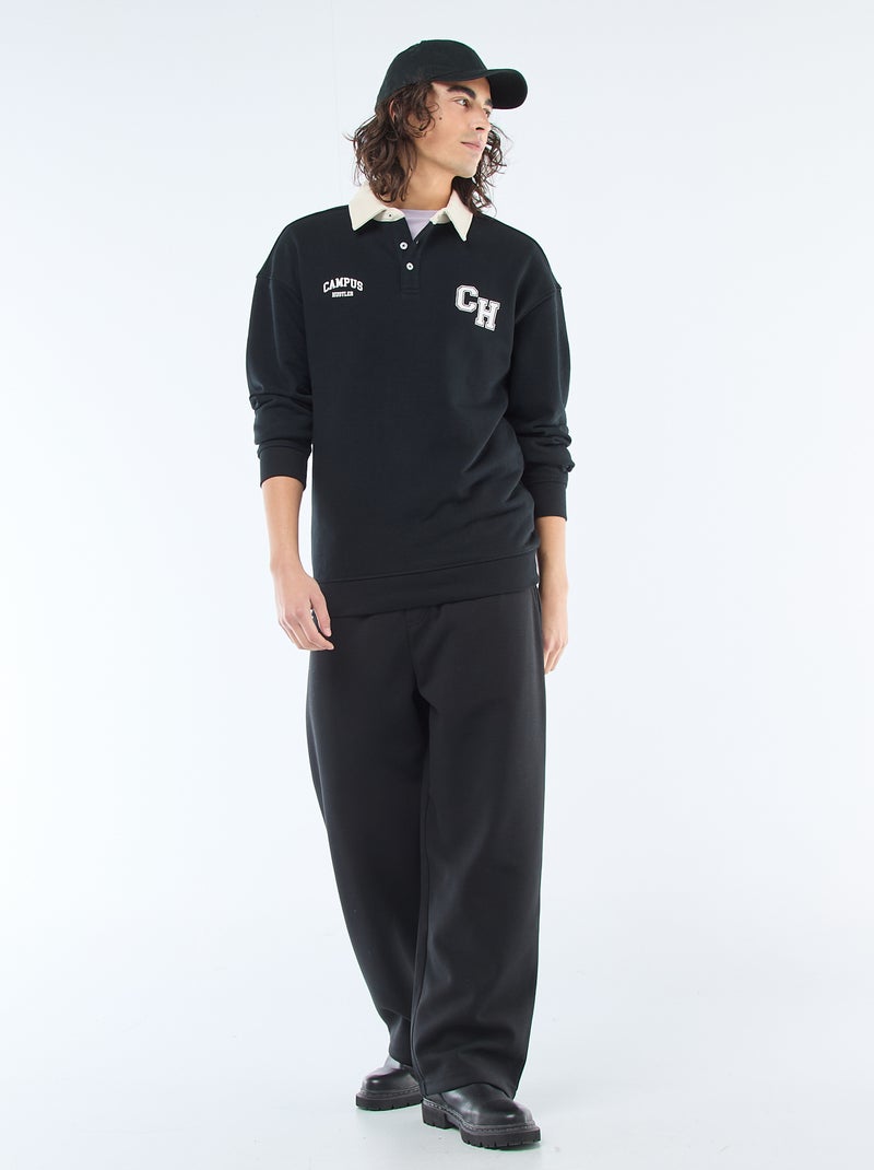Polo estilo rugby de mangas compridas Preto - Kiabi