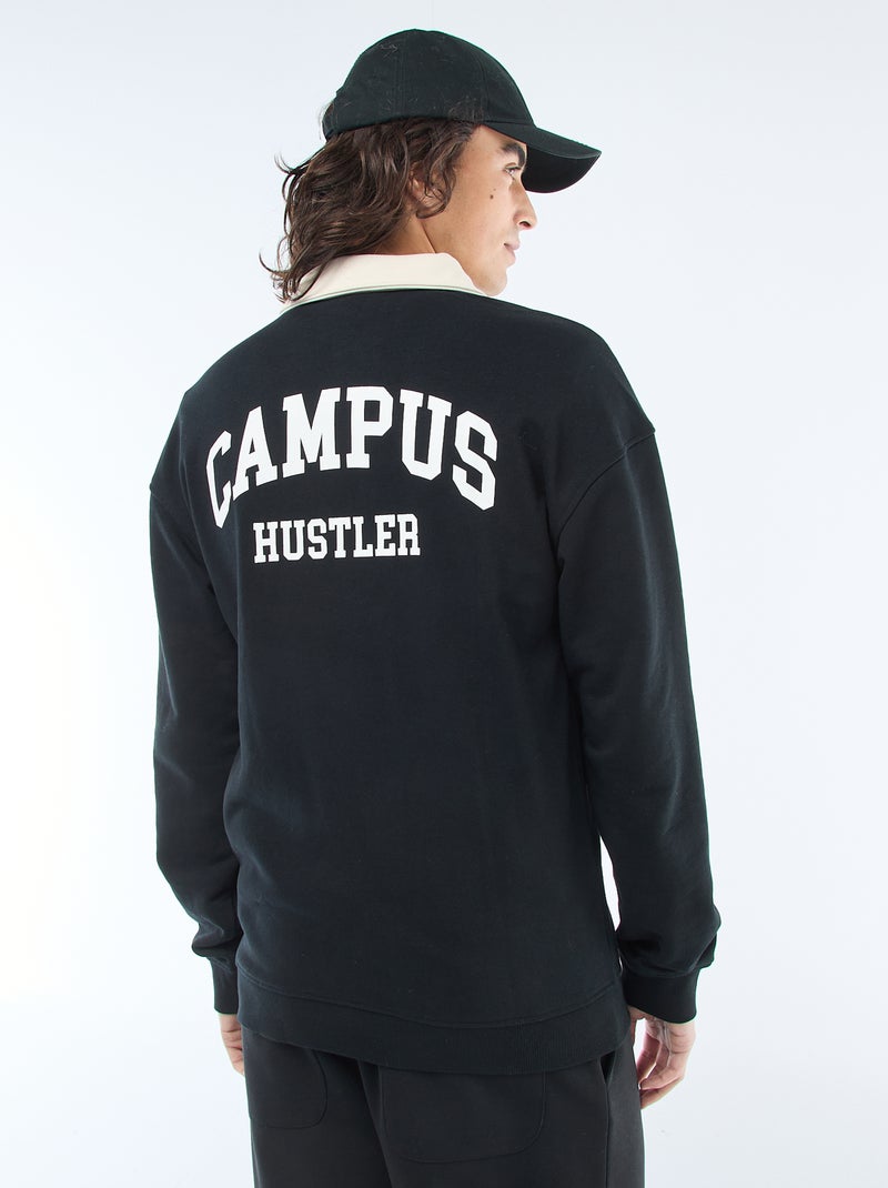 Polo estilo rugby de mangas compridas Preto - Kiabi