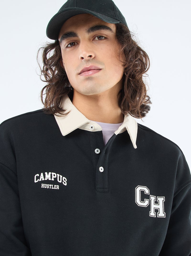 Polo estilo rugby de mangas compridas Preto - Kiabi