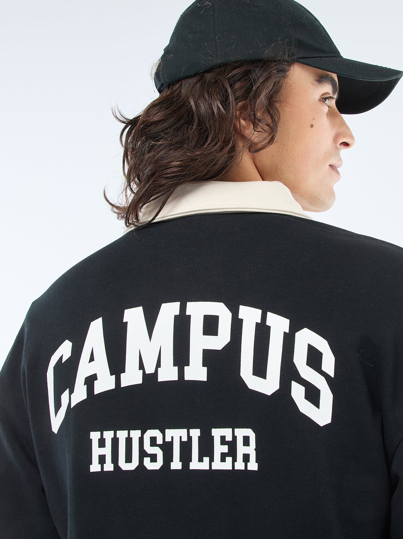 Polo estilo rugby de mangas compridas Preto - Kiabi