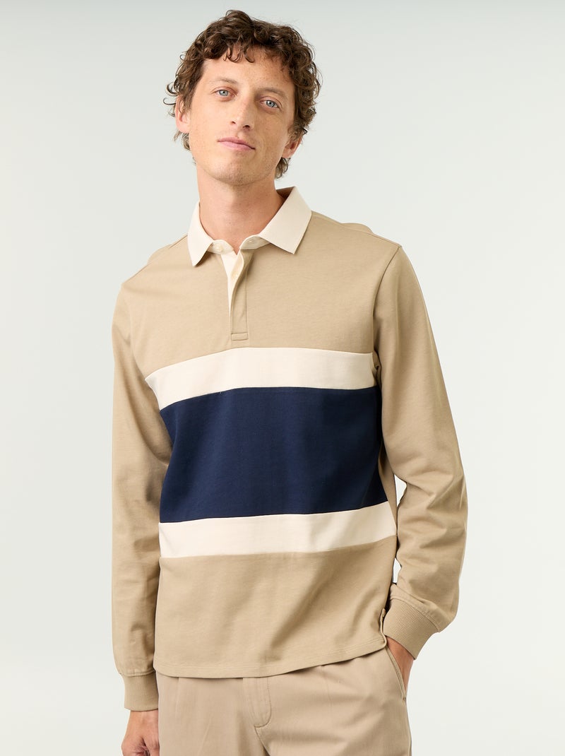 Polo estilo rugby mangas compridas Bege - Kiabi