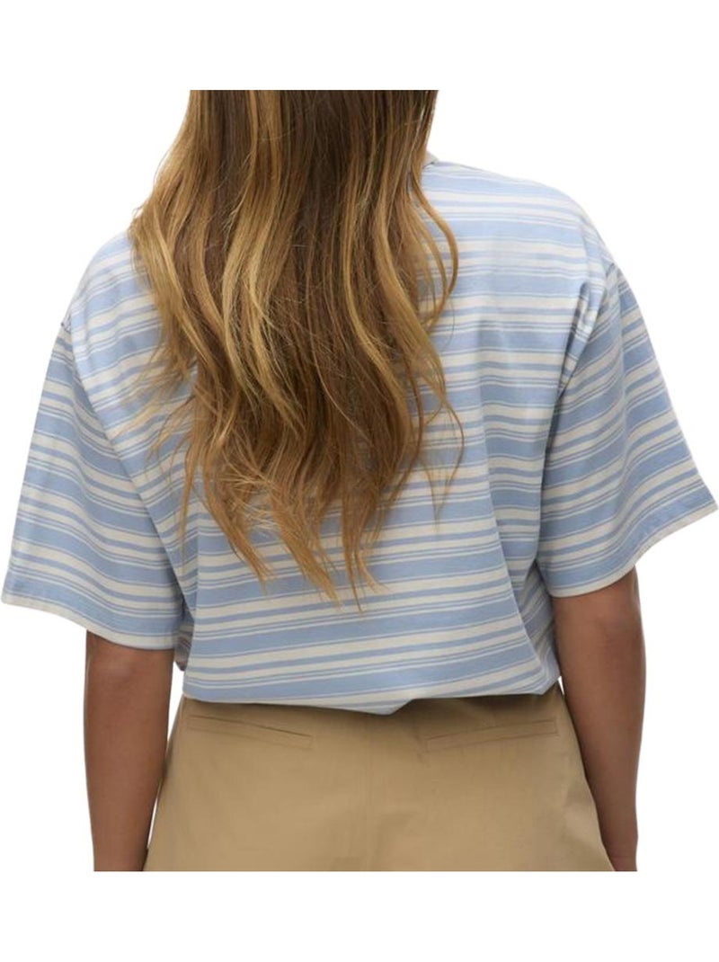 Polo feminino vero moda awmaren 2/4 azul/branco Azul - Kiabi