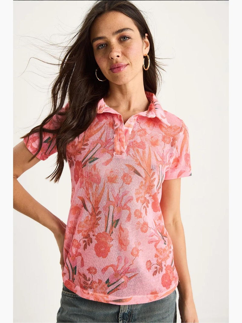 Polo floral de manga curta lucci Rosa-claro - Kiabi