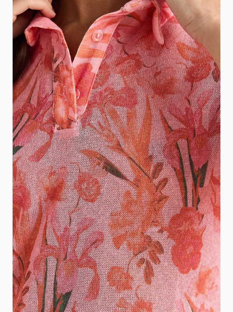 Polo floral de manga curta lucci Rosa-claro - Kiabi