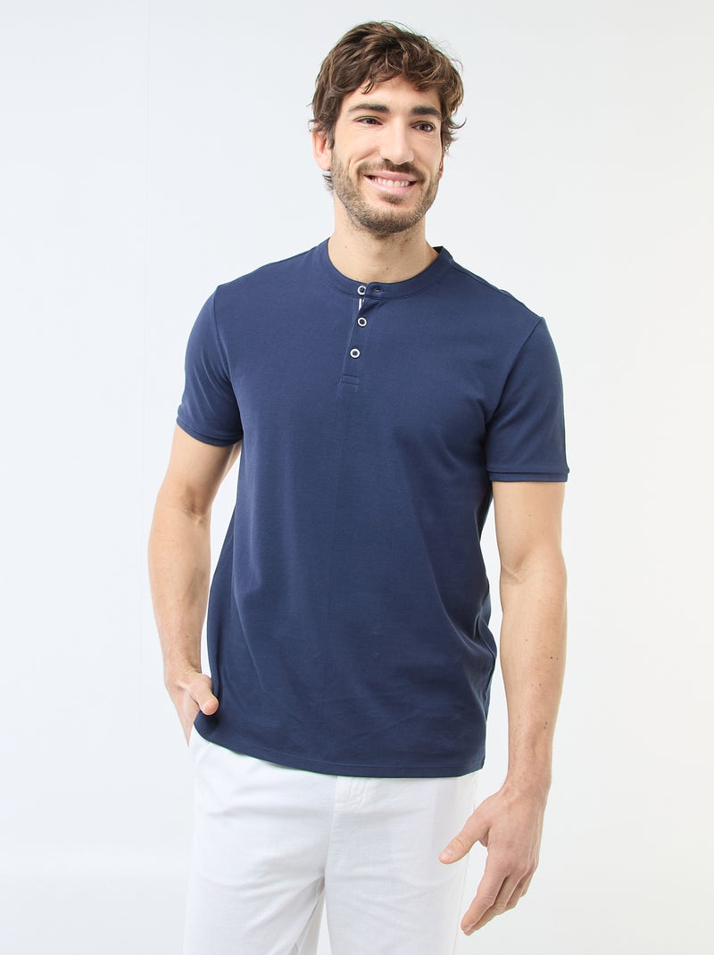 Polo gola mandarim Azul - Kiabi