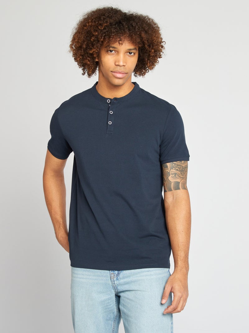 Polo justo com gola mao AZUL - Kiabi