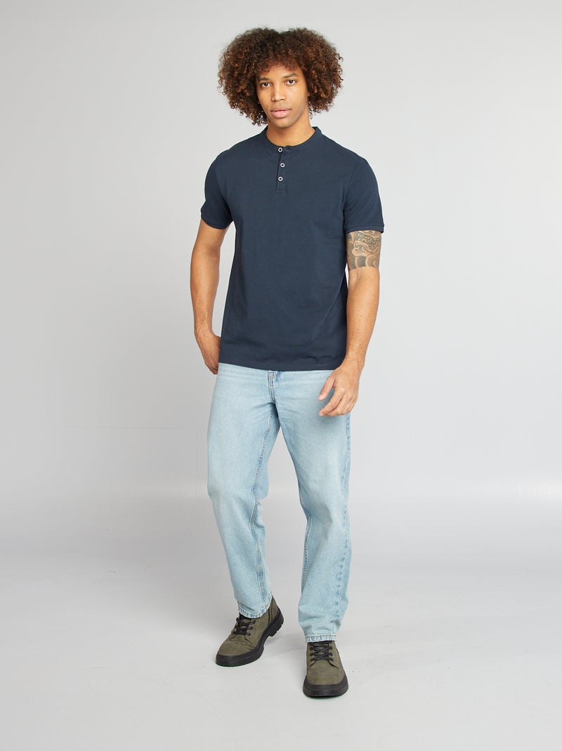 Polo justo com gola mao AZUL - Kiabi