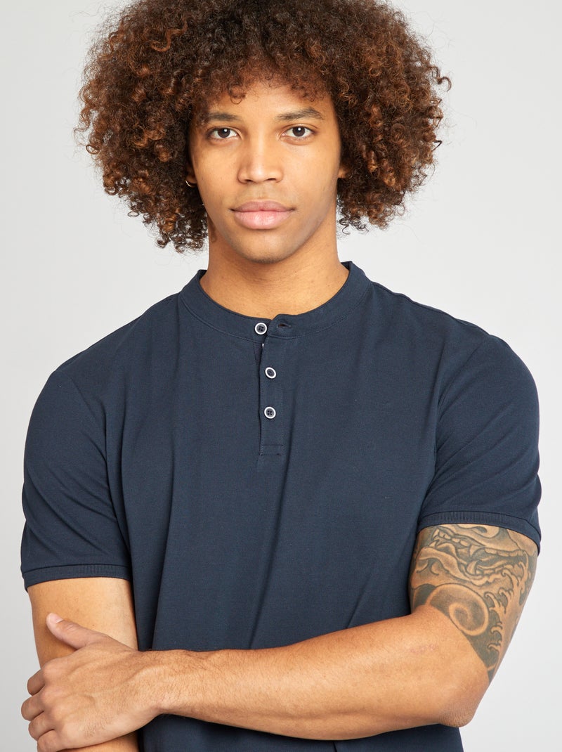 Polo justo com gola mao AZUL - Kiabi