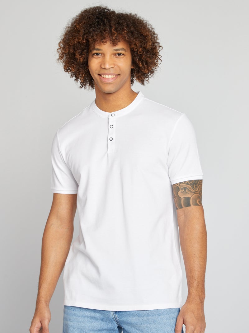 Polo justo com gola mao Branco - Kiabi
