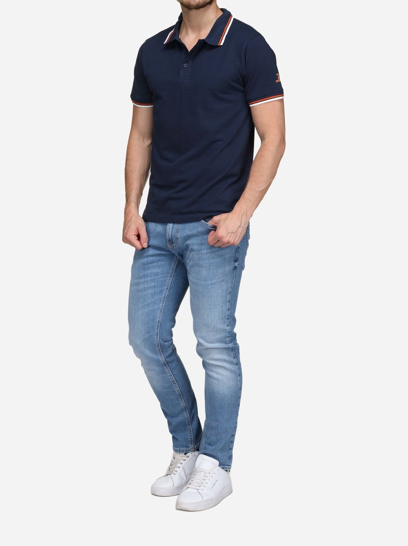 Polo liso com debrum - Torrente Azul Vermelho - Kiabi
