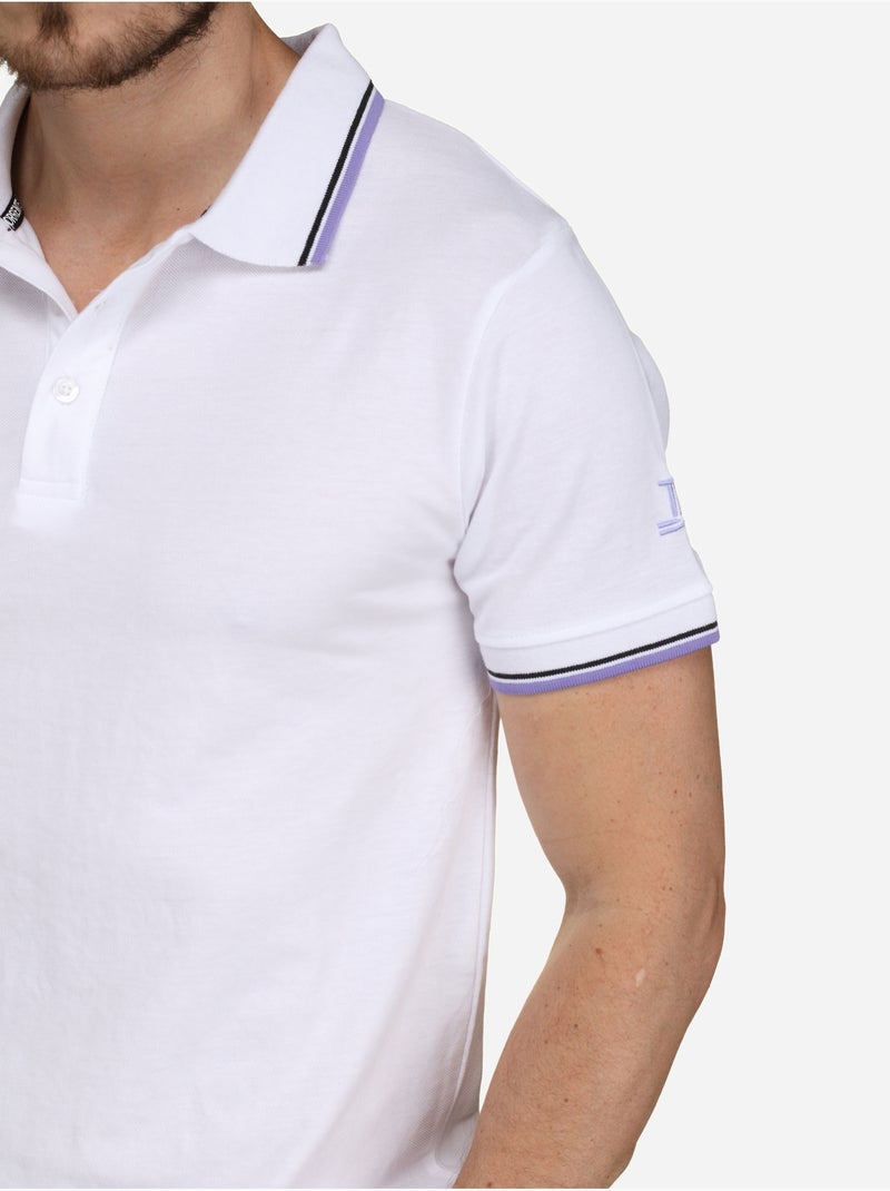 Polo liso com debrum - Torrente Branco Violeta - Kiabi