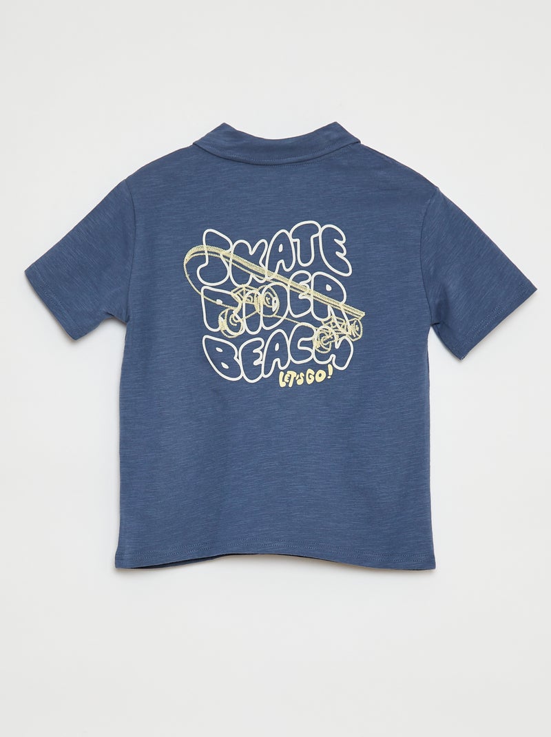 Polo liso com estampado AZUL - Kiabi