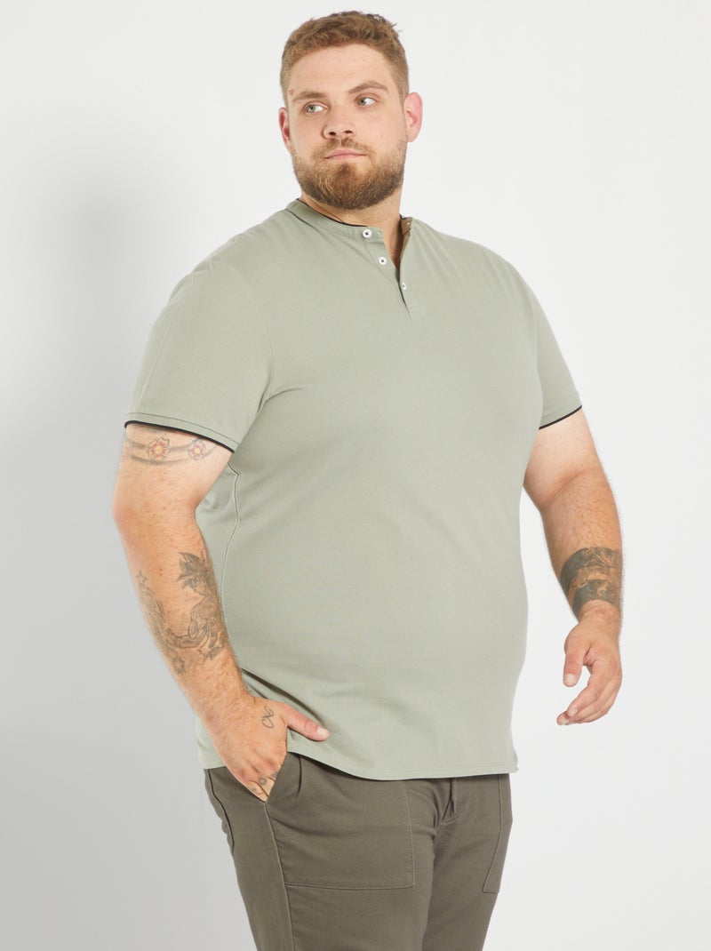 Polo liso com gola tunisina Cinza - Kiabi