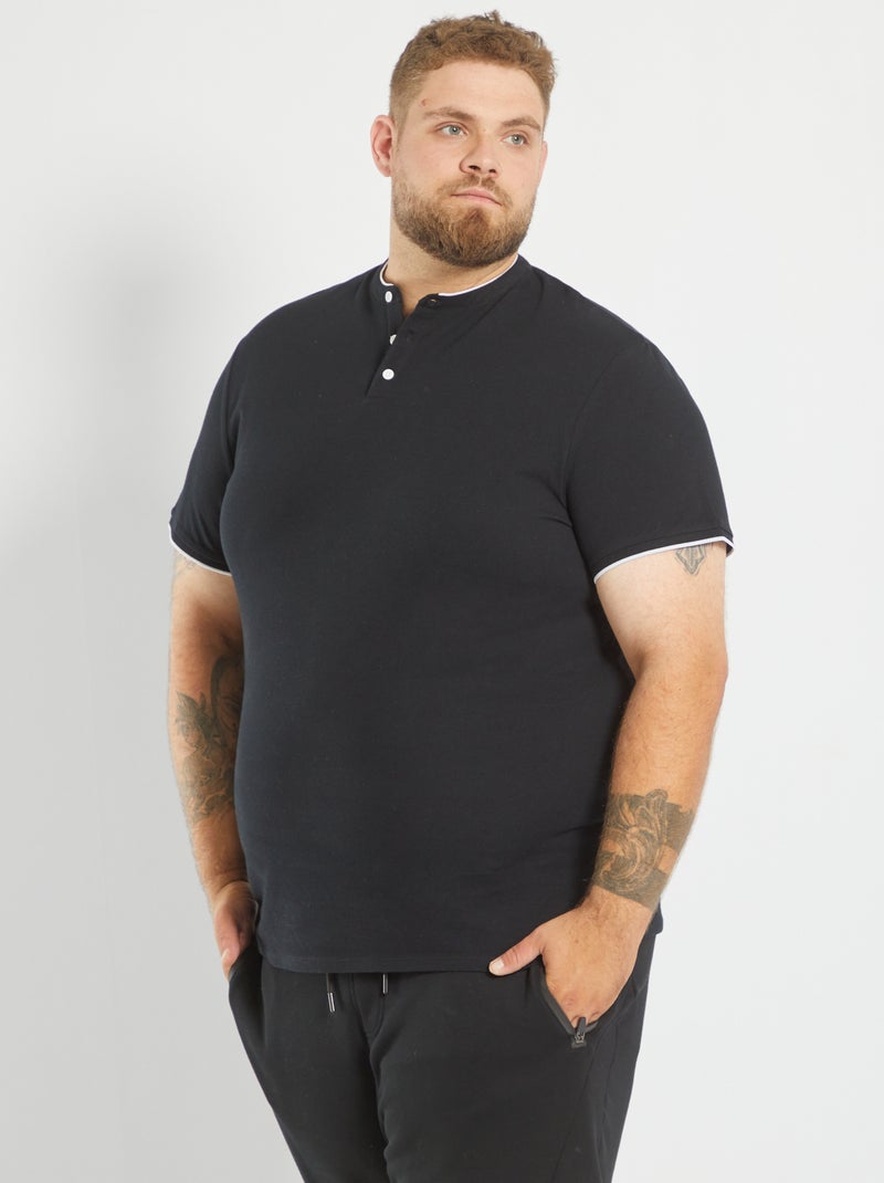 Polo liso com gola tunisina Preto - Kiabi