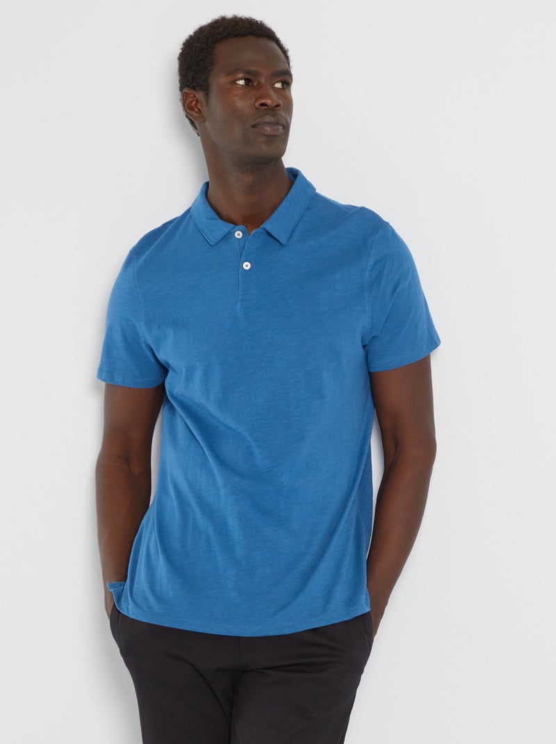 Polo liso de algodão Azul Escuro - Kiabi