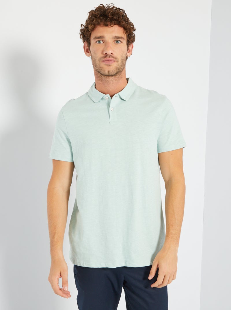 Polo liso de algodão Azul - Kiabi